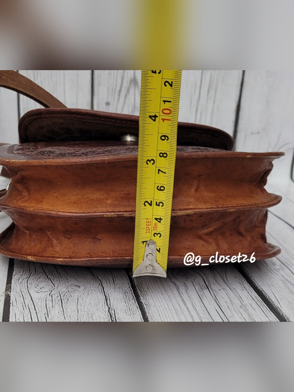 Handcrafted Brown Leather Crossbody Bag with Floral Tooled Detail - Picture 12 of 13